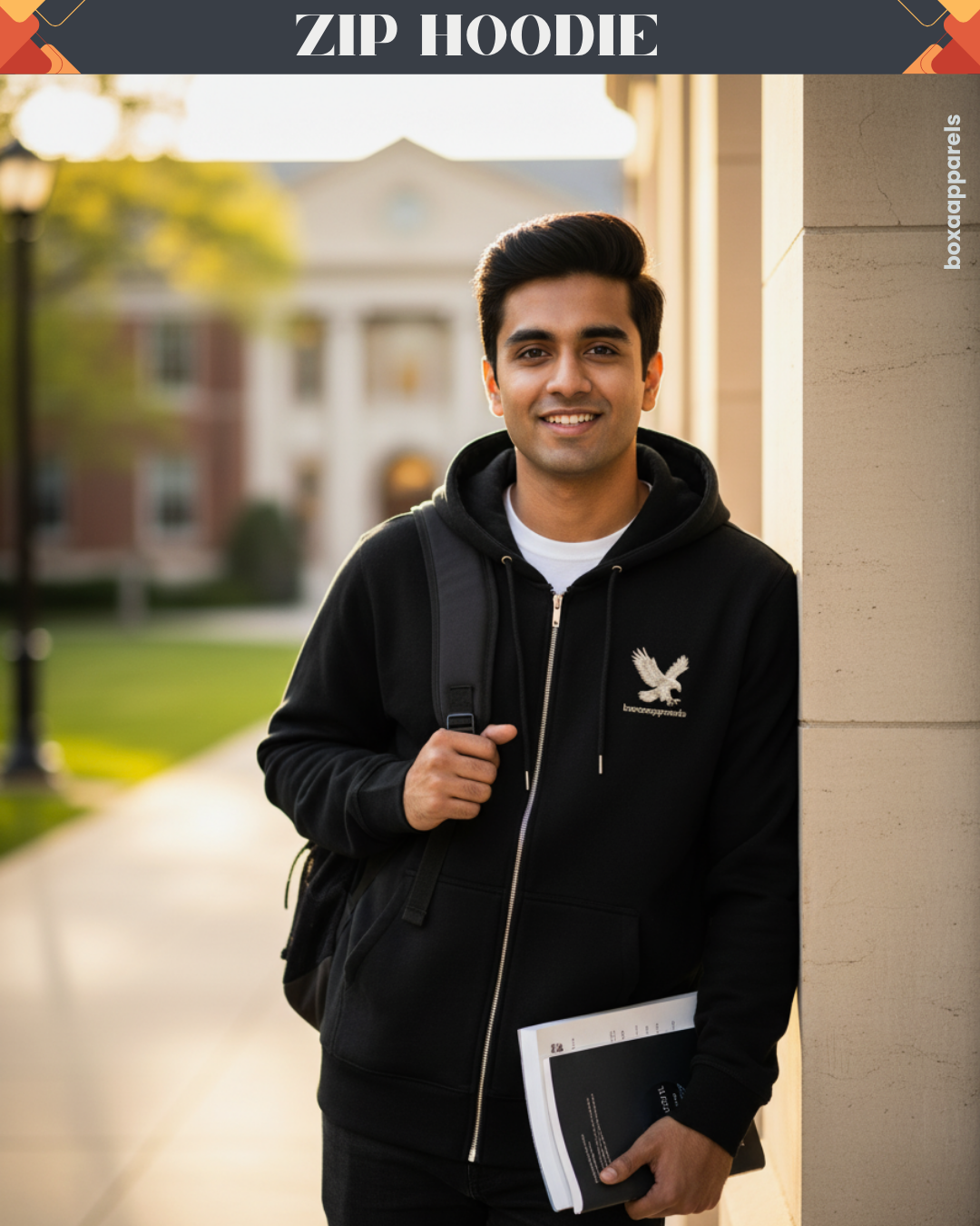 Boxaapparels Unisex Zip Hoodie Black