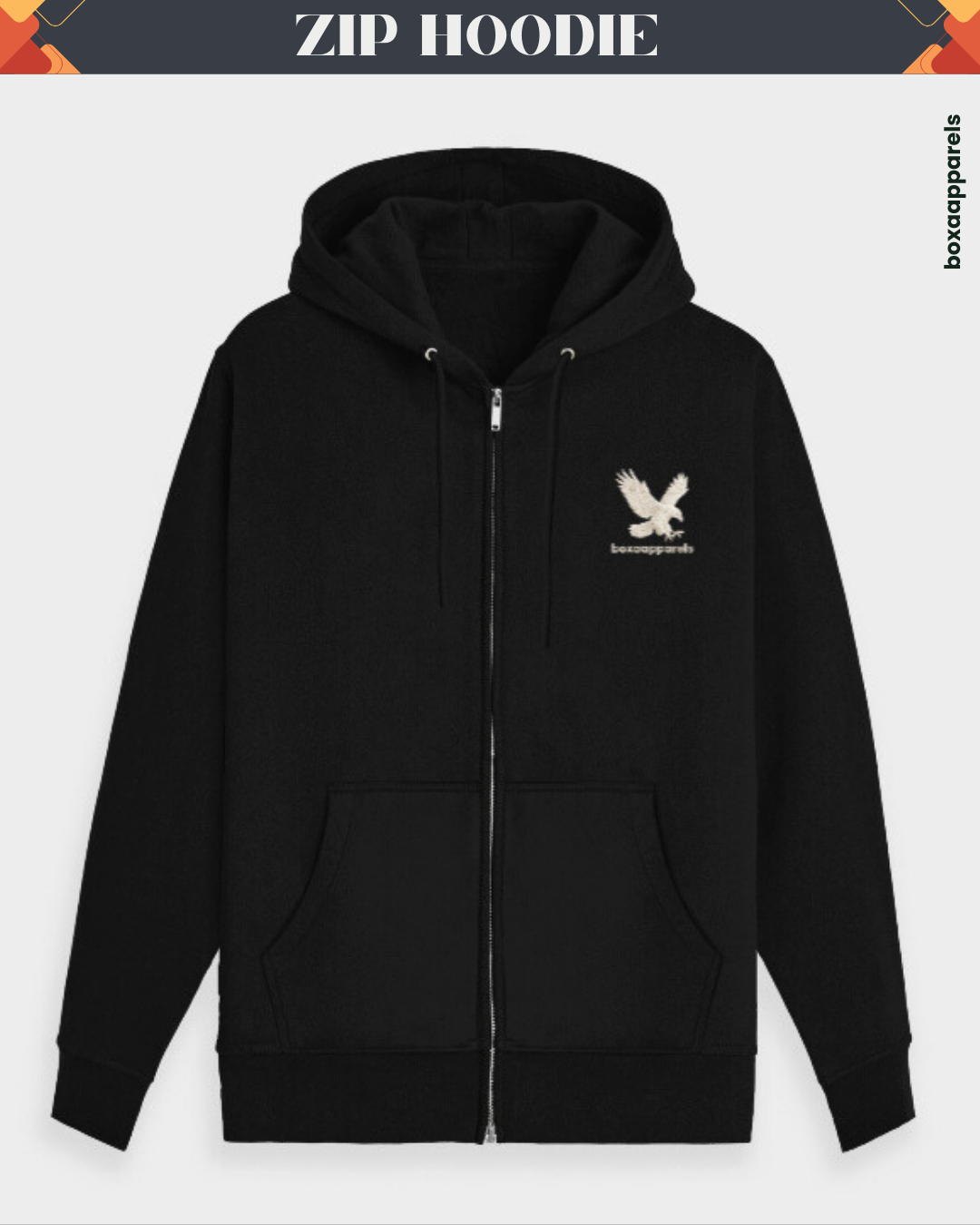 Boxaapparels Unisex Zip Hoodie Black