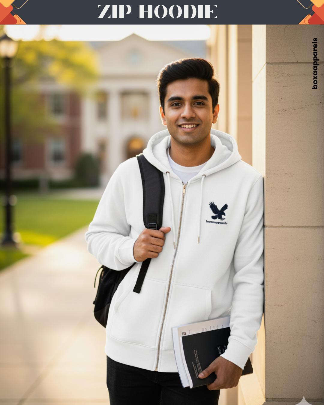 Boxaapparels Unisex Zip Hoodie White