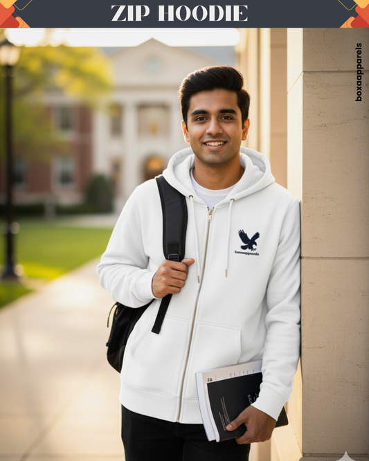 Boxaapparels Unisex Zip Hoodie White