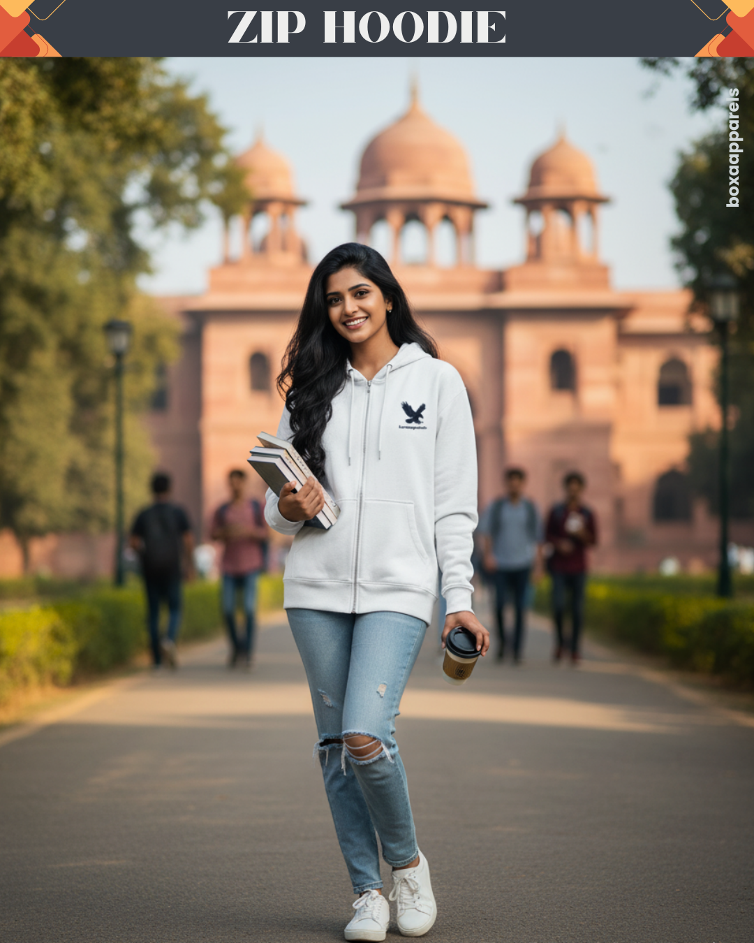 Boxaapparels Unisex Zip Hoodie White