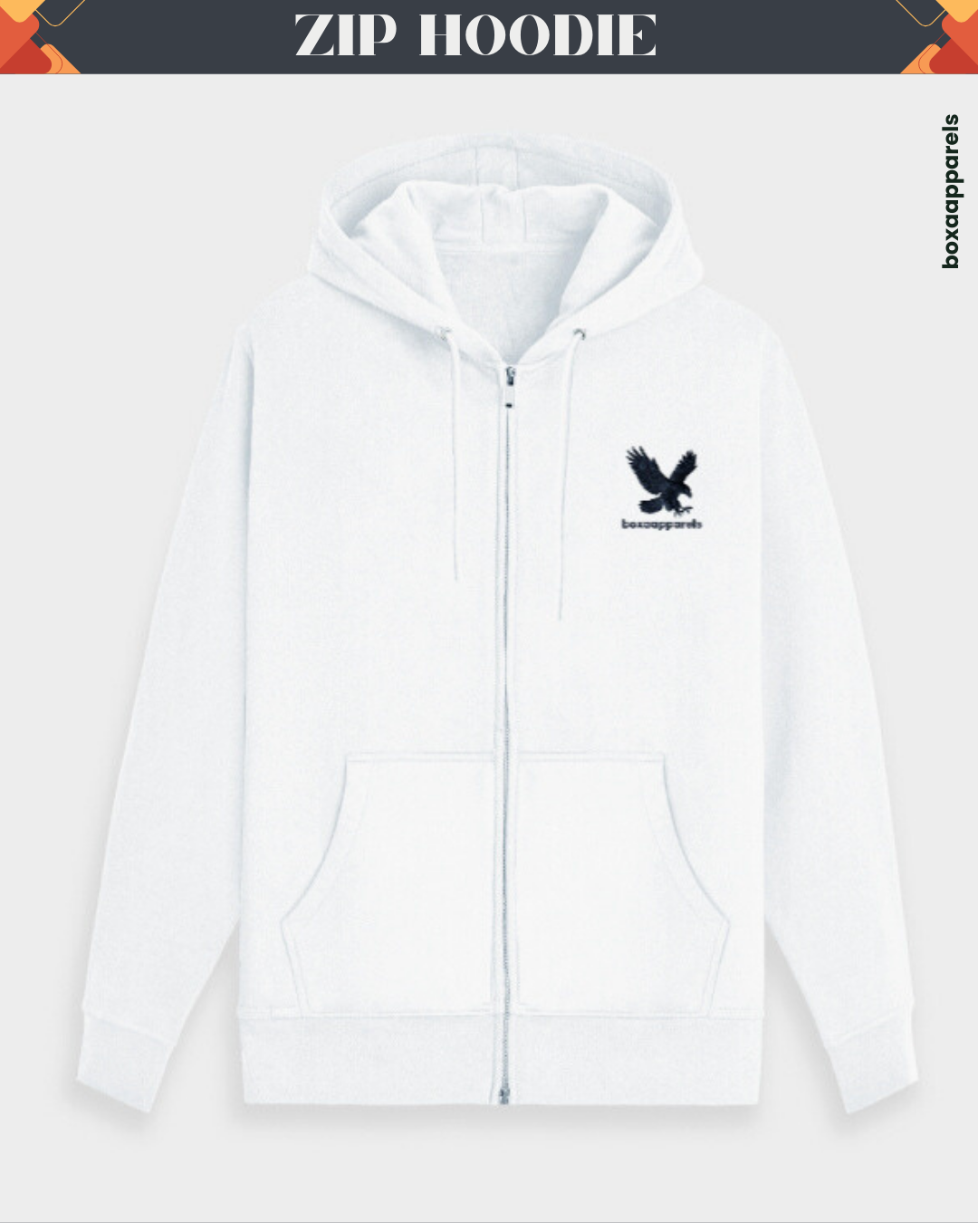 Boxaapparels Unisex Zip Hoodie White