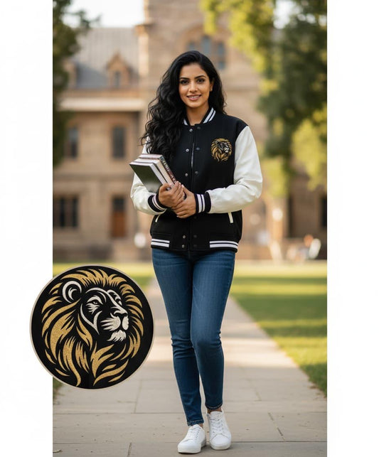 The Silent Roar – Unisex Varsity Jacket | Minimal Lion Embroidery